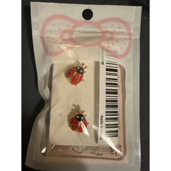 NWT Red Lady Bug Earrings Alloy Enamel Cute Studs - Picture 5 of 6